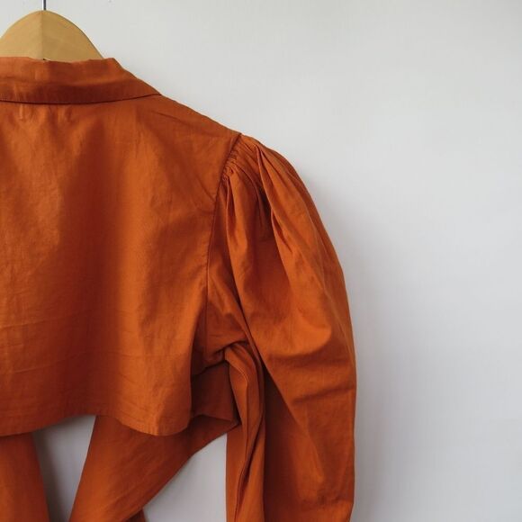 WeWoreWhat Womens Small Bisou Burnt Orange Puff Sleeve Tie Front Crop Blouse - Picture 16 of 16